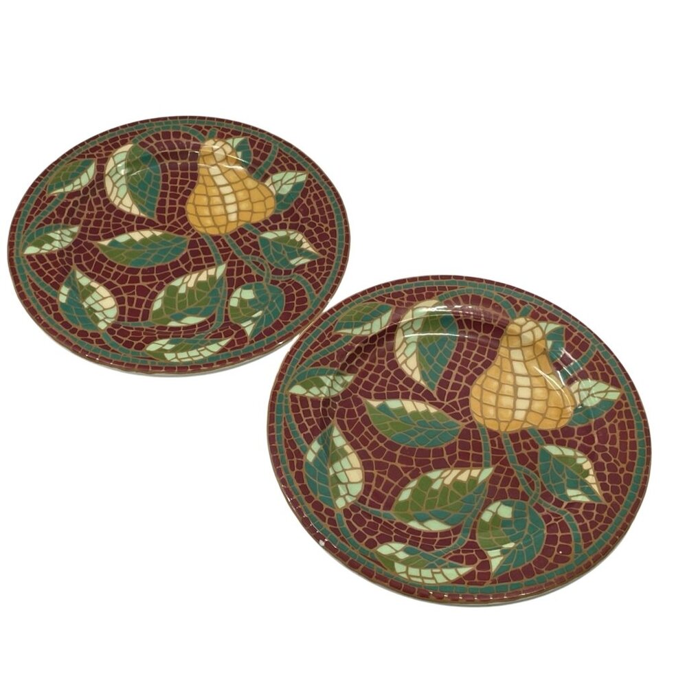 Set Of 2 Pier 1 One Exclusive Mosaic Fruit Plates With Pear Design Made in Italy